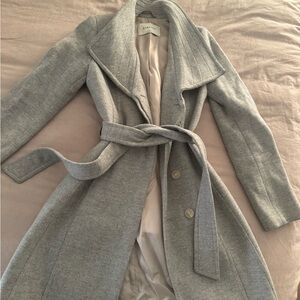 Babaton Light Gray Belted Wool-Blend Trench Coat